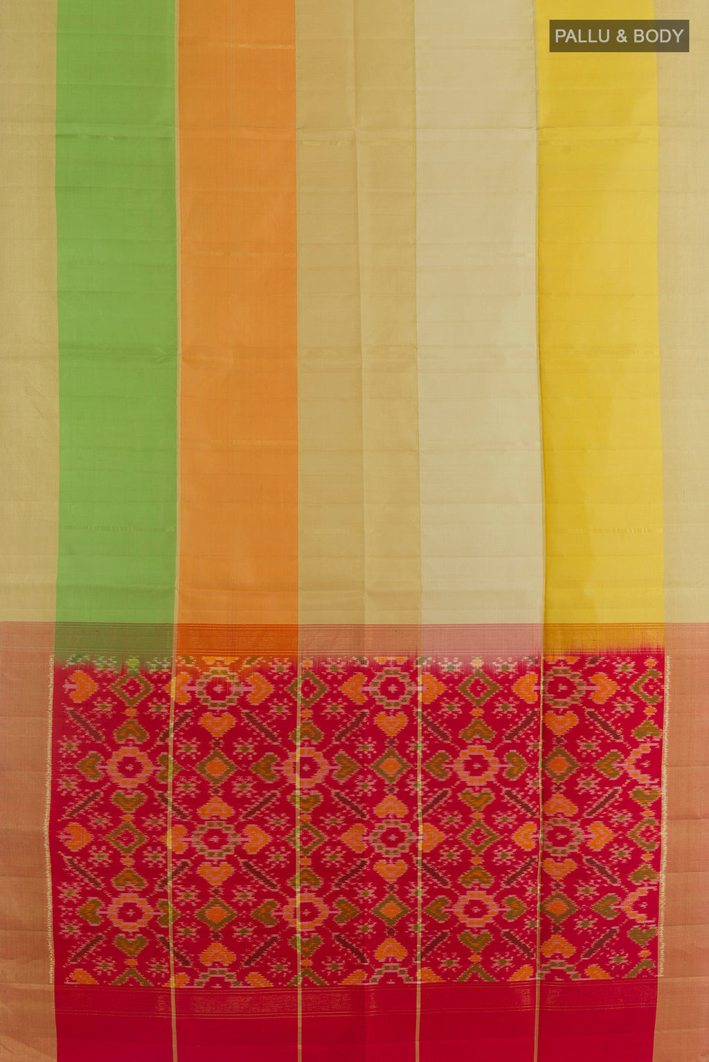 Flat view of Pure Silk Multi Color Soft Saree with Checked design on the body and Zari Border. 