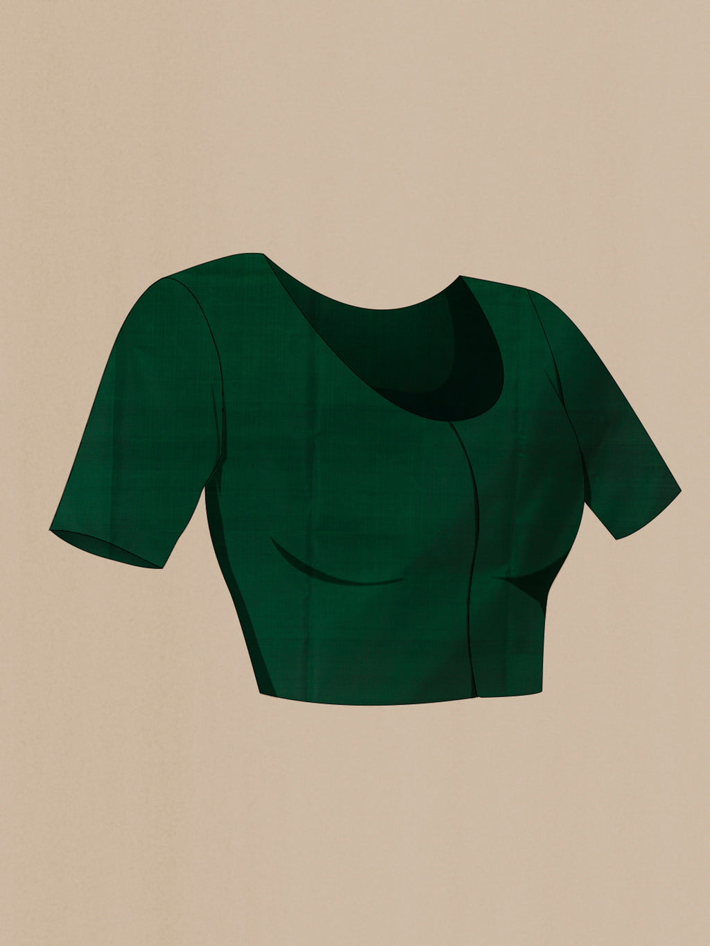Close up image of the blouse of Pure Silk Green Soft Saree with Zari Butta on the body and Zari Border. 
