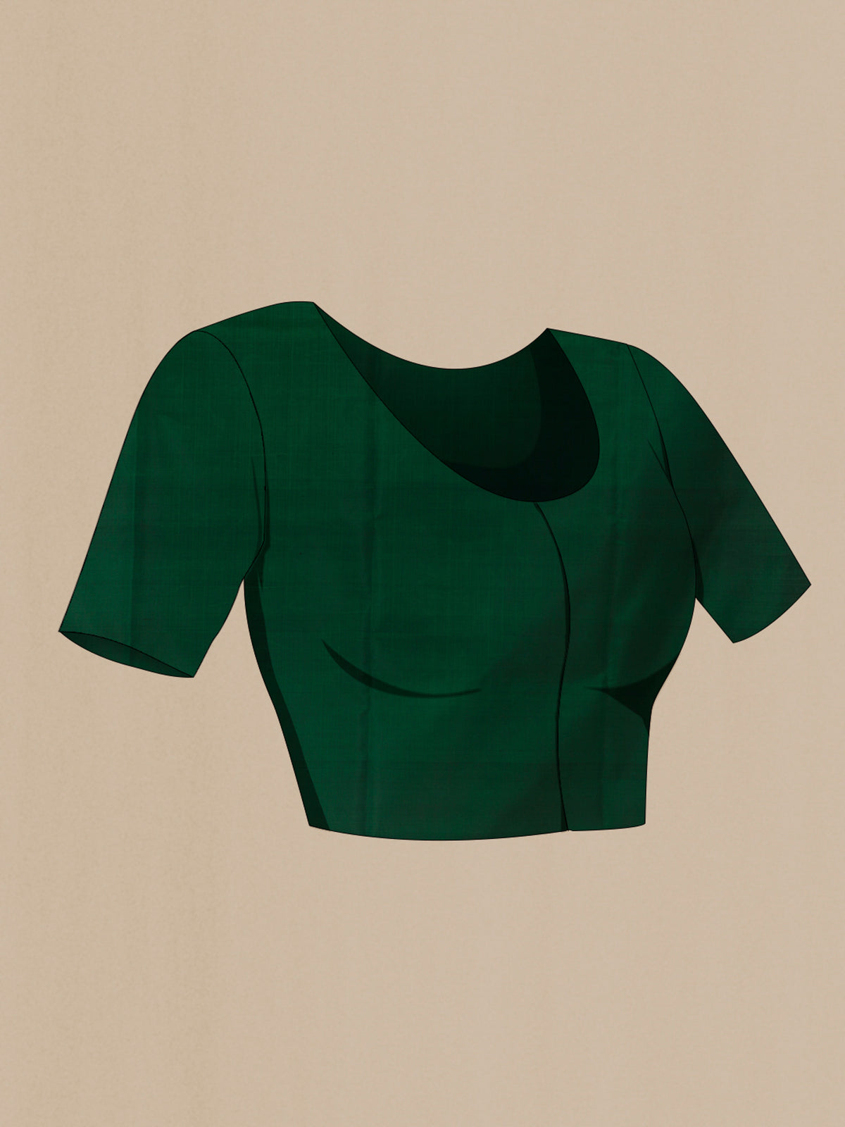 Close up image of the blouse of Pure Silk Green Soft Saree with Zari Butta on the body and Zari Border. 