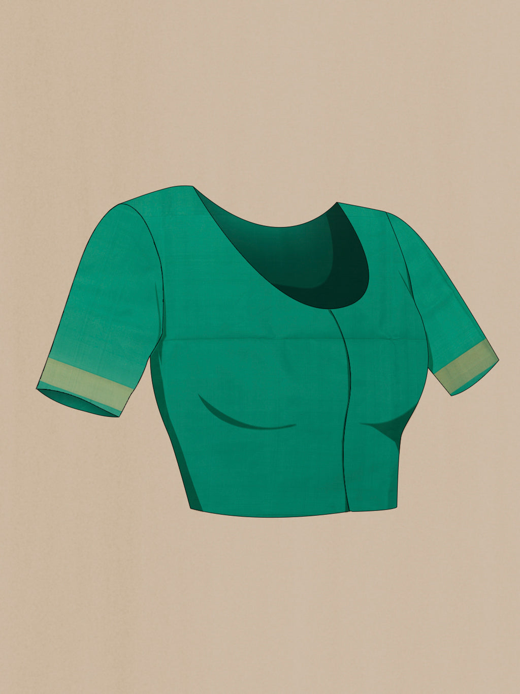Close up image of the blouse of Pure Silk Green Uppada Saree with Zari Brocade on the body and Zari Border. 