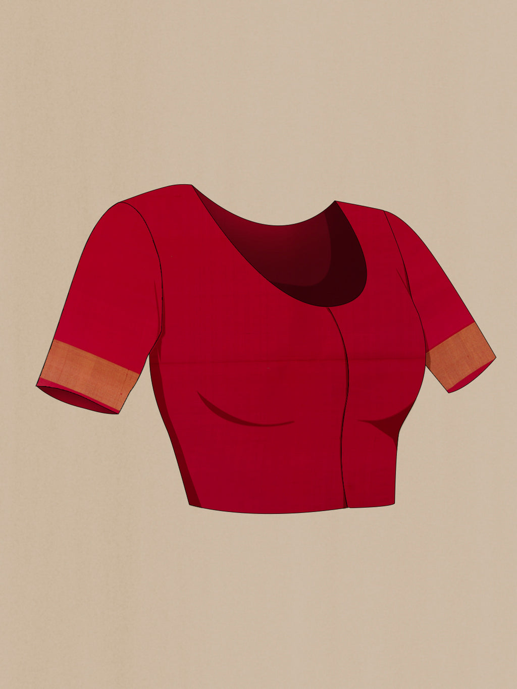 Close up image of the blouse of Pure Silk Red Uppada Saree with Zari Brocade on the body and Zari Border. 