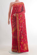 Pure Silk Red Uppada Saree with Zari Brocade on the body and Zari Border.  displayed on a mannequin