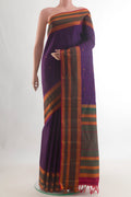 Pure Silk Purple Kanchipuram Saree with Thread Butta on the body and Thread Border.  displayed on a mannequin