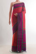 Pure Silk Red Kanchipuram Saree with Thread Butta on the body and Thread Border.  displayed on a mannequin