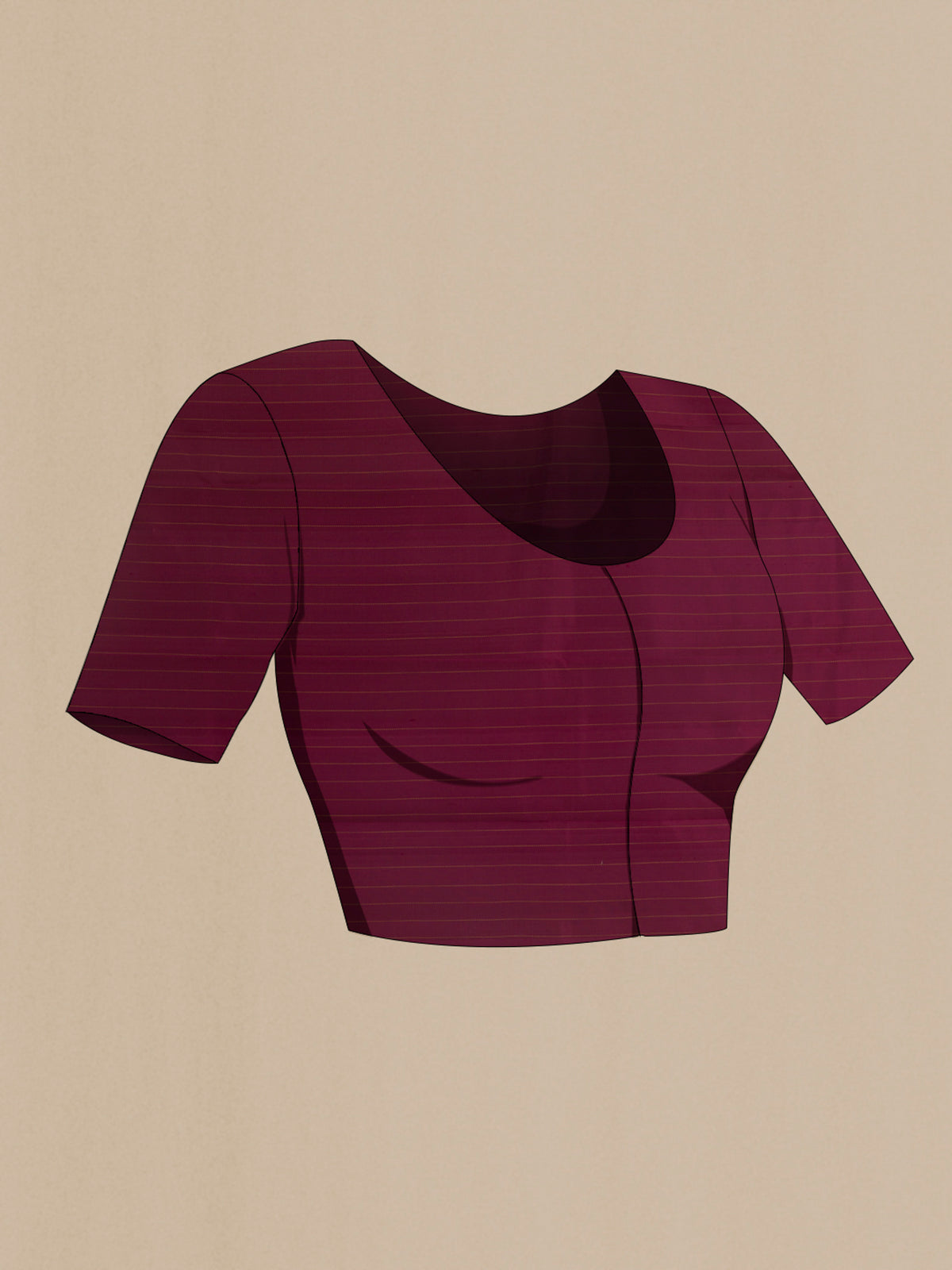 Close up image of the blouse of Pure Silk Maroon Kanchipuram Saree with Thread Butta on the body and Plain Border. 