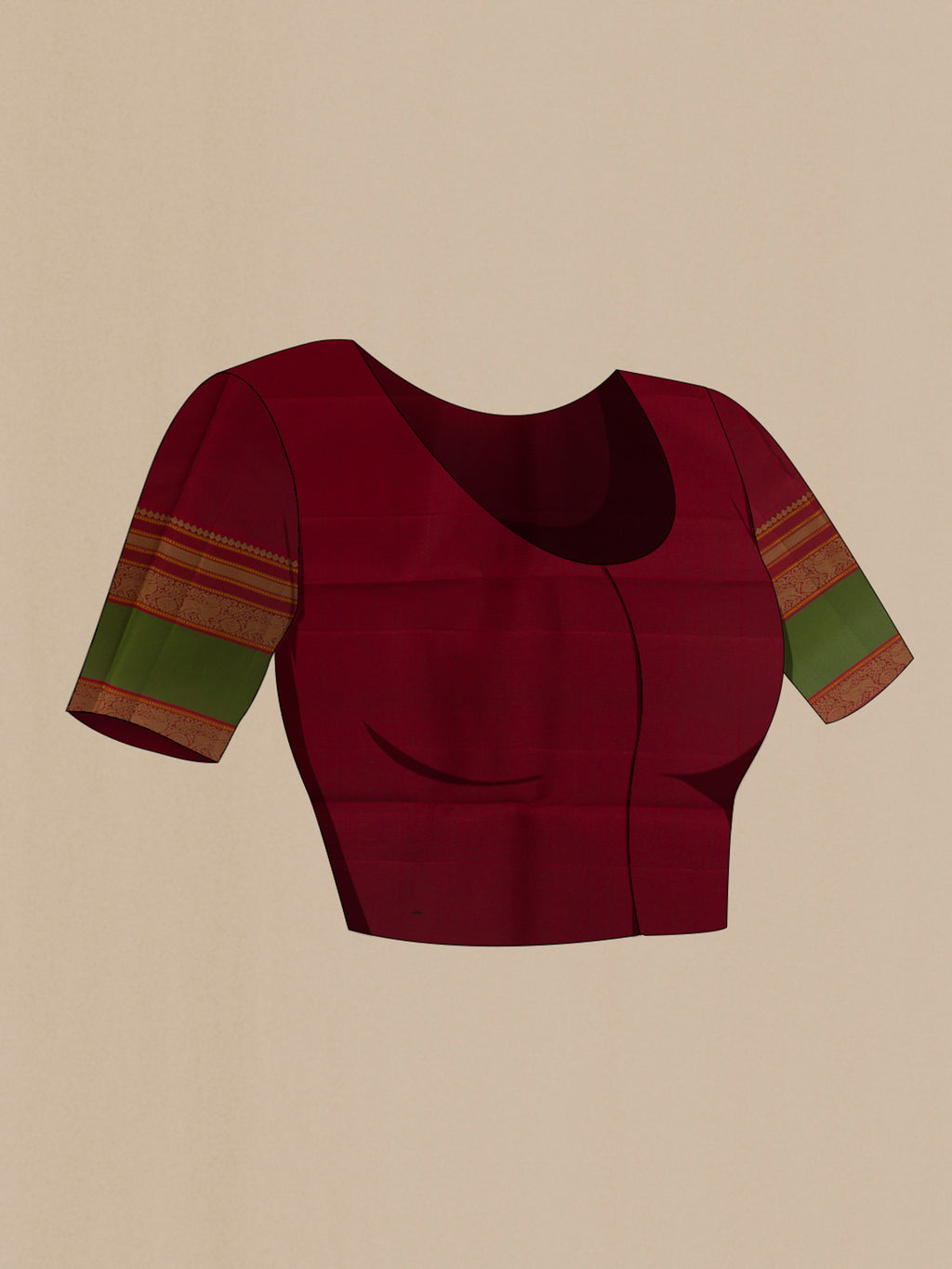 Close up image of the blouse of Pure Silk Black Kanchipuram Saree with Thread Butta on the body and Thread Border. 