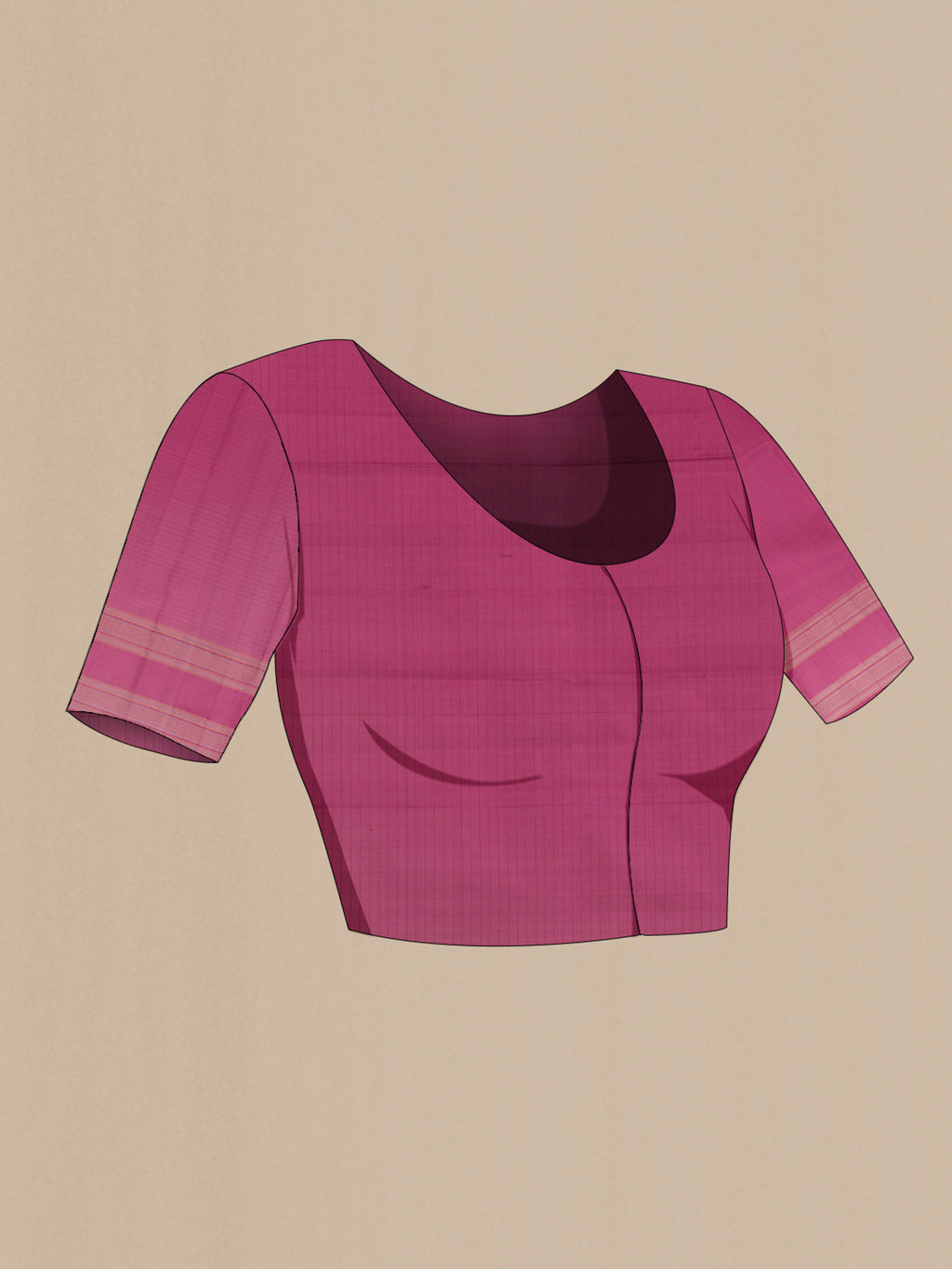Close up image of the blouse of Pure Silk Pink Soft Saree with Zari Butta on the body and Zari Border. 