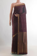 Pure Silk Coffee Brown Soft Saree with Zari Butta on the body and Zari Border.  displayed on a mannequin