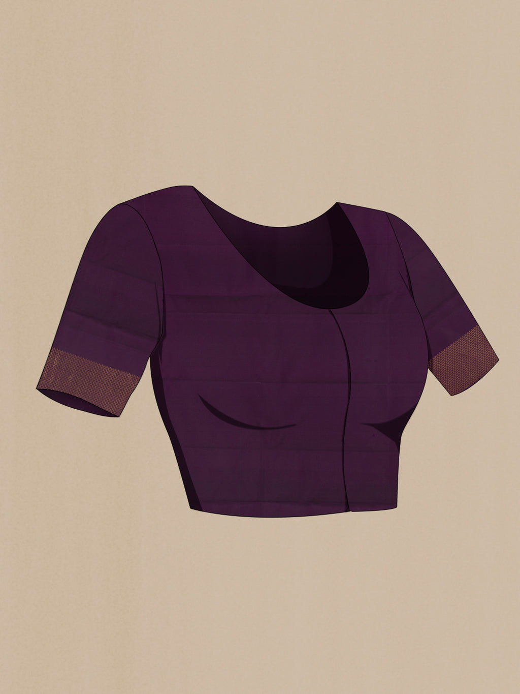 Close up image of the blouse of Pure Silk Purple Soft Saree with Plain Body and Zari Border. 