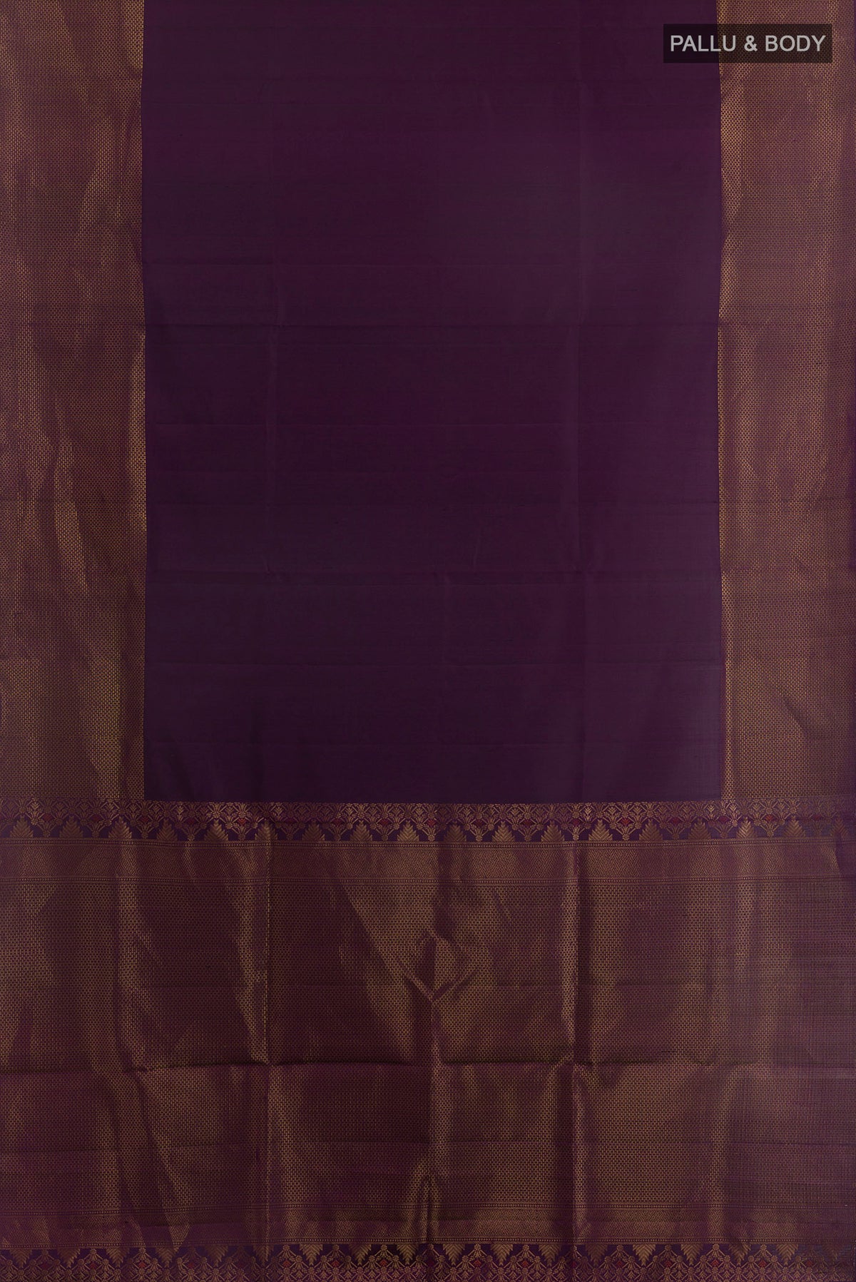 Flat view of Pure Silk Purple Soft Saree with Plain Body and Zari Border. 