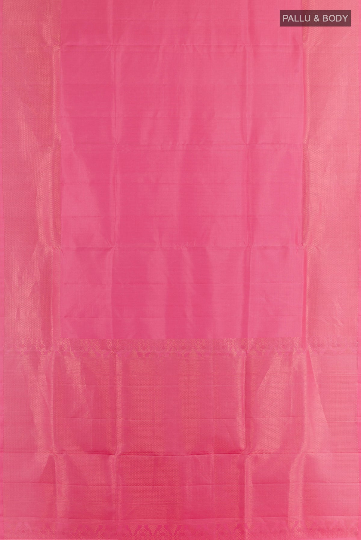 Flat view of Pure Silk Pink Soft Saree with Plain Body and Zari Border. 