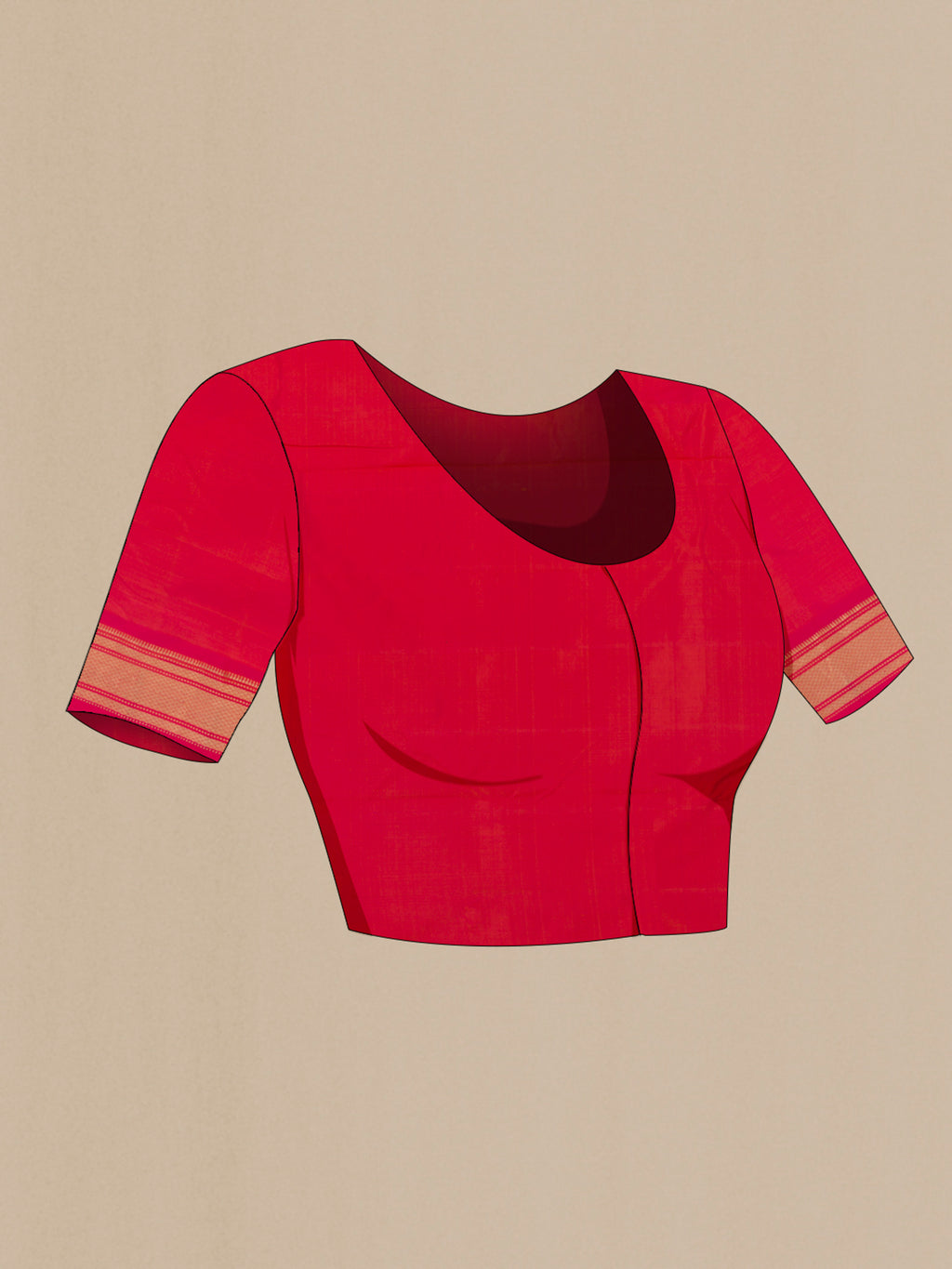 Close up image of the blouse of Pure Silk Brick Orange Dual Tone Paithani Saree with Zari Butta on the body and Zari Border. 