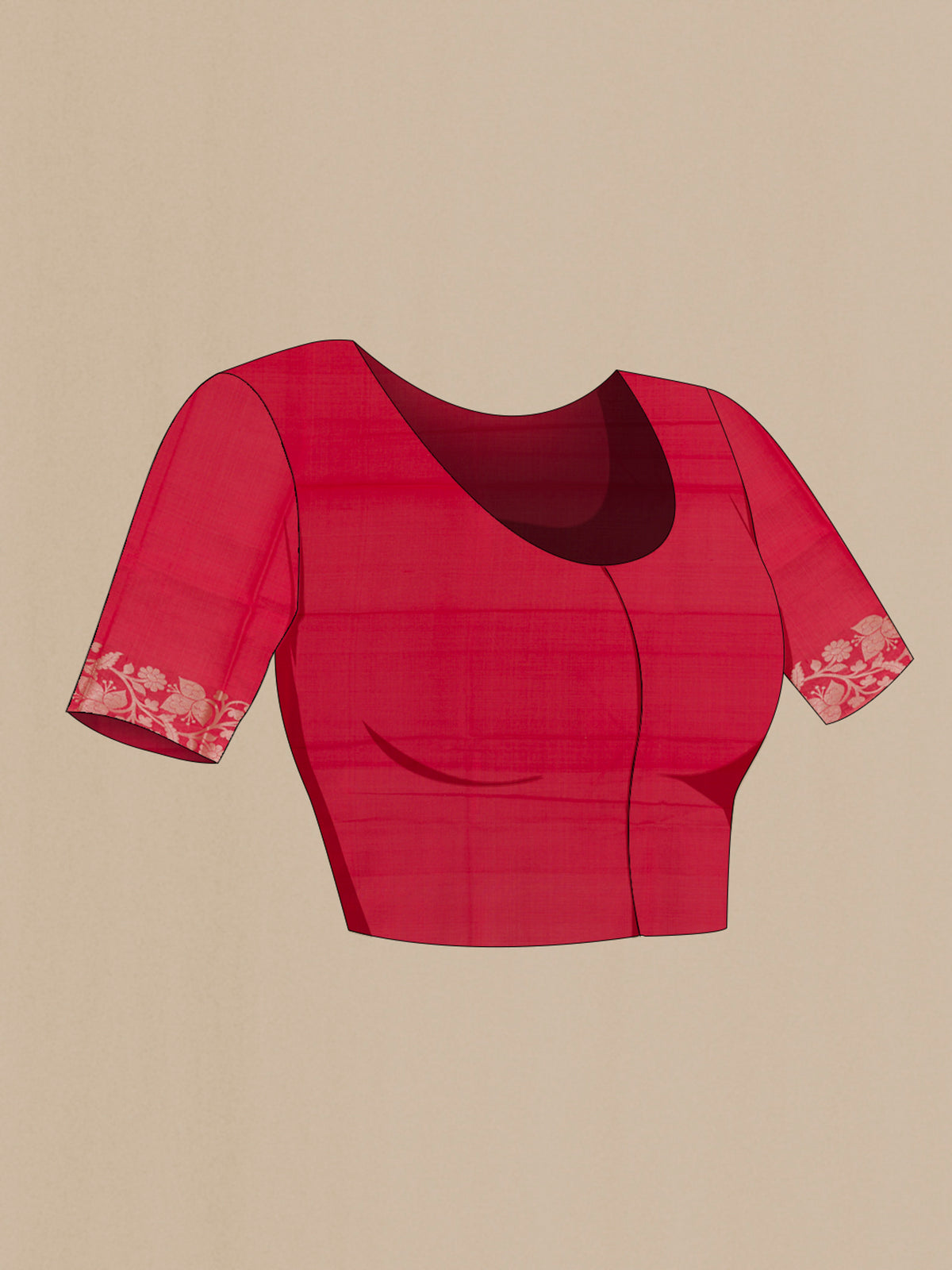 Close up image of the blouse of Pure Silk Red Banarasi Katan Saree with Zari Butta on the body and Zari Border. 