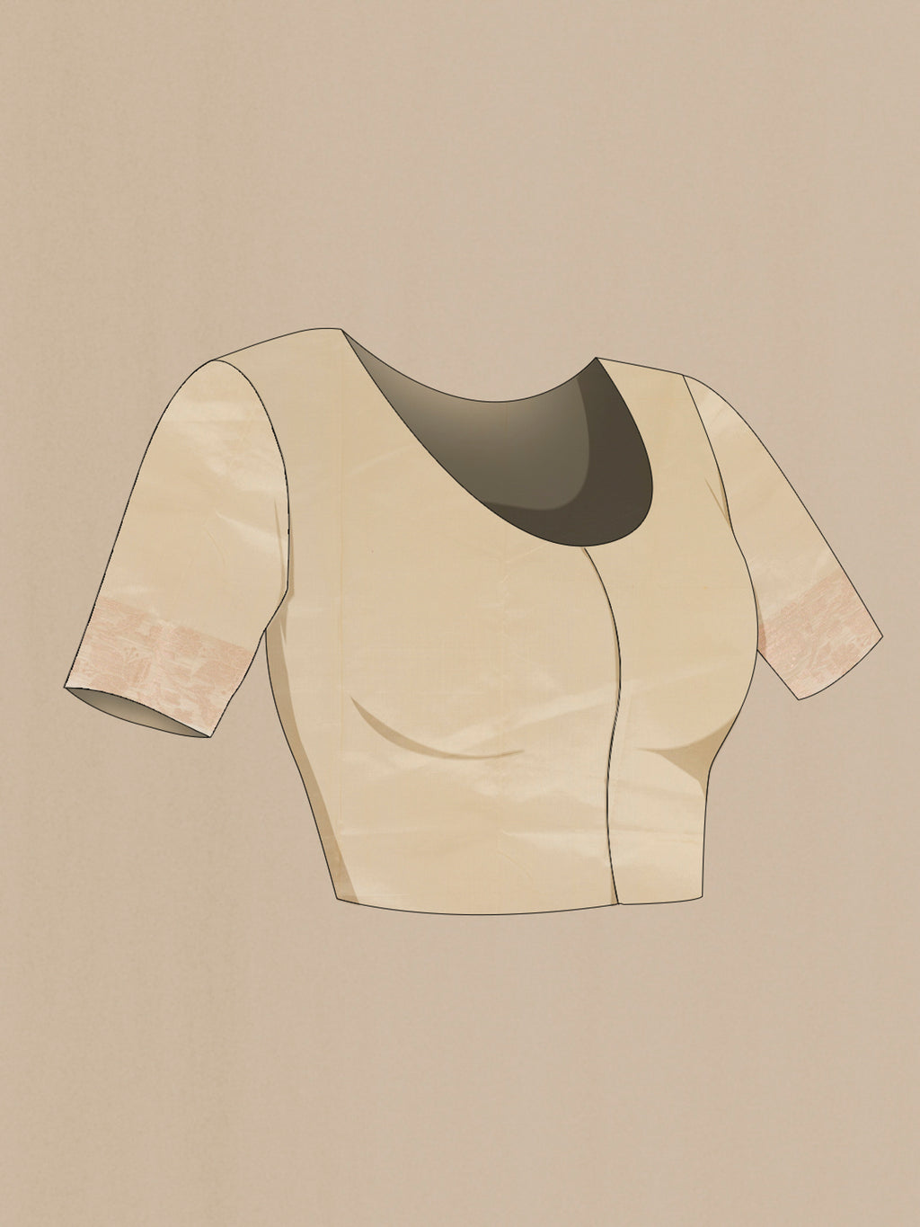 Close up image of the blouse of Pure Silk Off White Banarasi Katan Saree with Zari Butta on the body and Zari Border. 