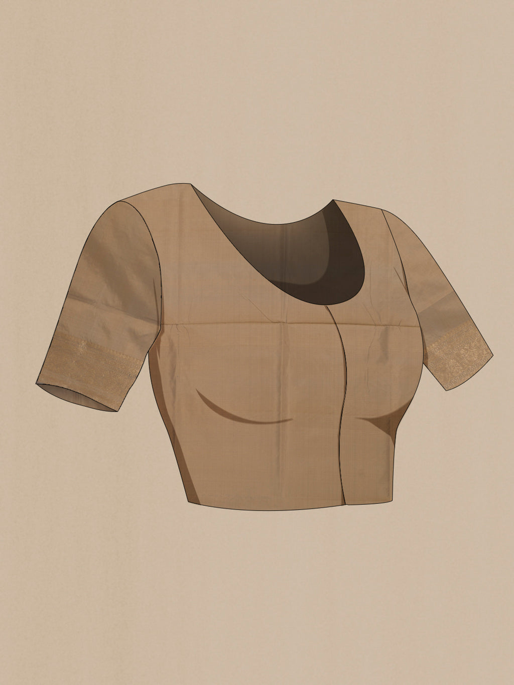 Close up image of the blouse of Pure Silk Dark Beige Banarasi Katan Saree with Zari Butta on the body and Zari Border. 