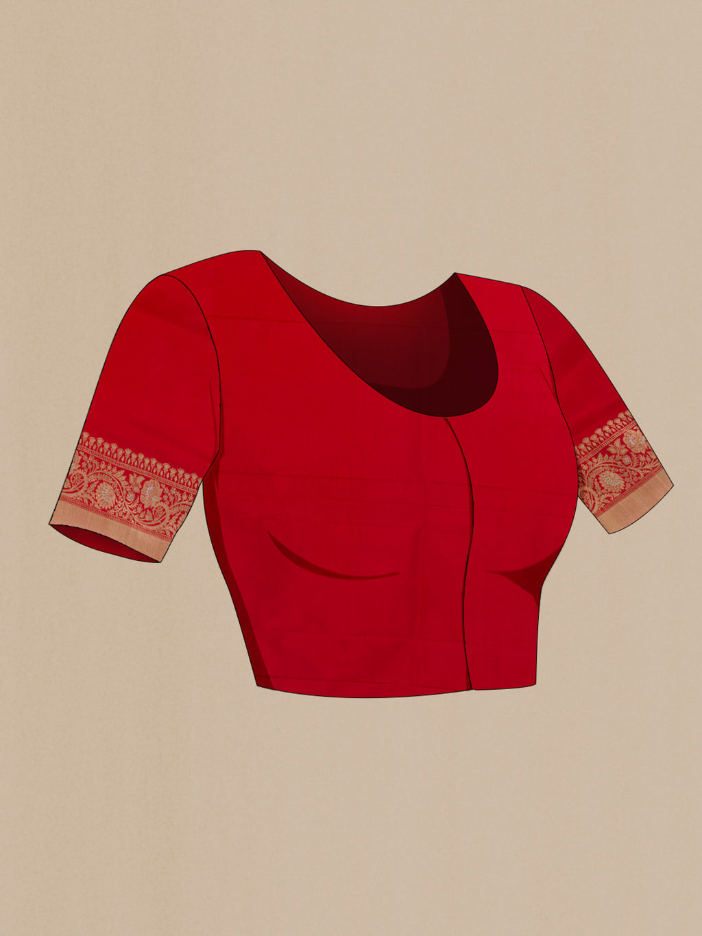 Close up image of the blouse of Pure Silk Off White Banarasi Katan Saree with Zari Butta on the body and Zari Border. 