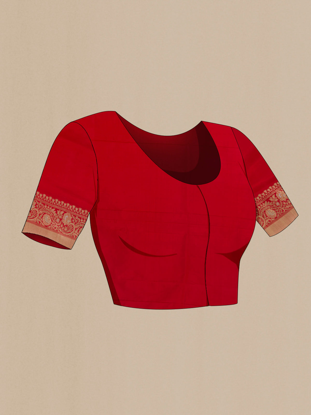 Close up image of the blouse of Pure Silk Off White Banarasi Katan Saree with Zari Butta on the body and Zari Border. 