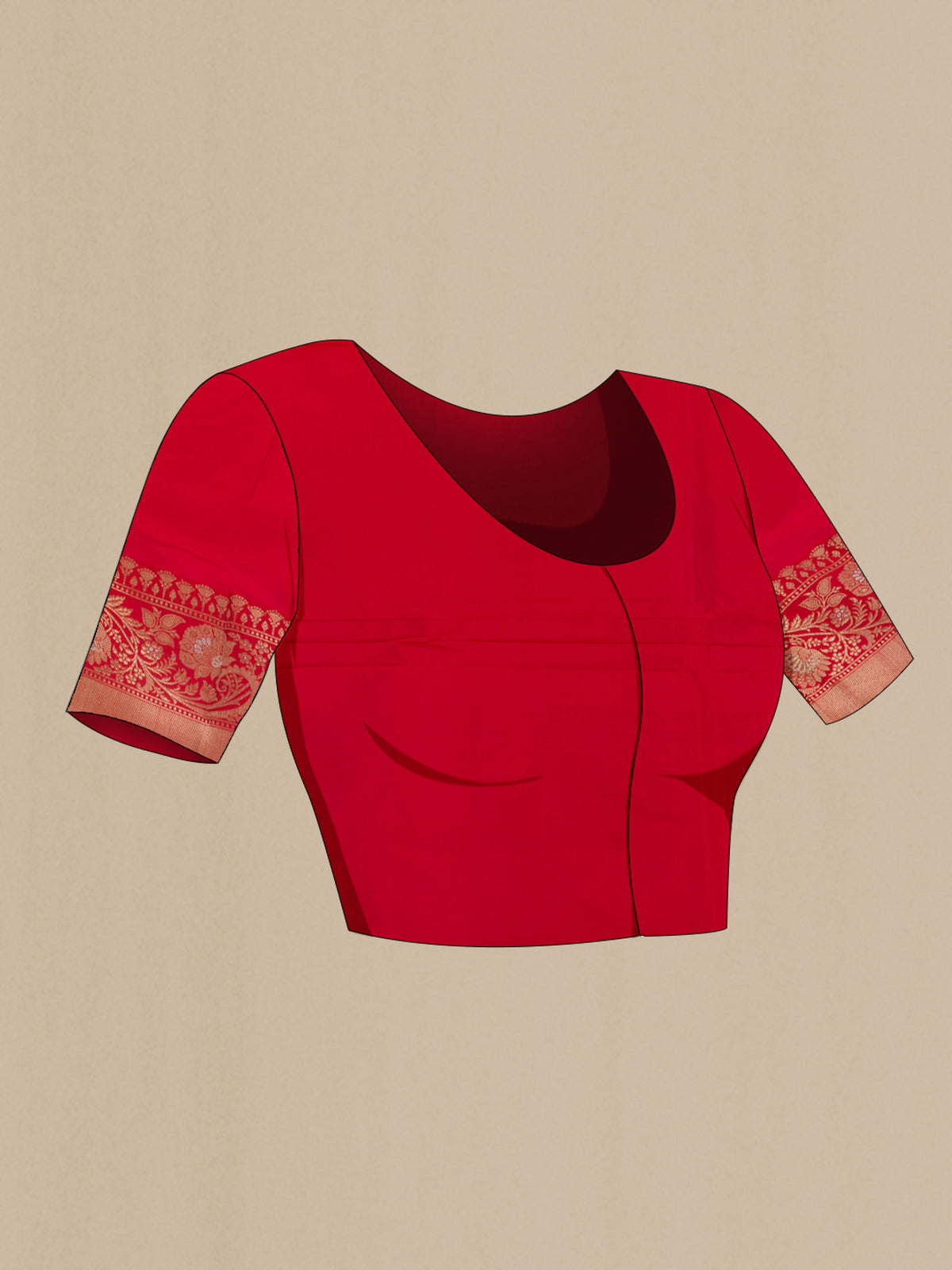 Close up image of the blouse of Pure Silk Off White Banarasi Katan Saree with Zari Butta on the body and Zari Border. 
