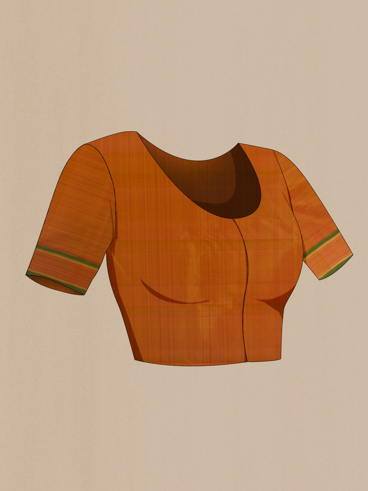 Close up image of the blouse of Pure Silk Yellow Kanjivaram Saree with Checked design on the body and Plain Border. 