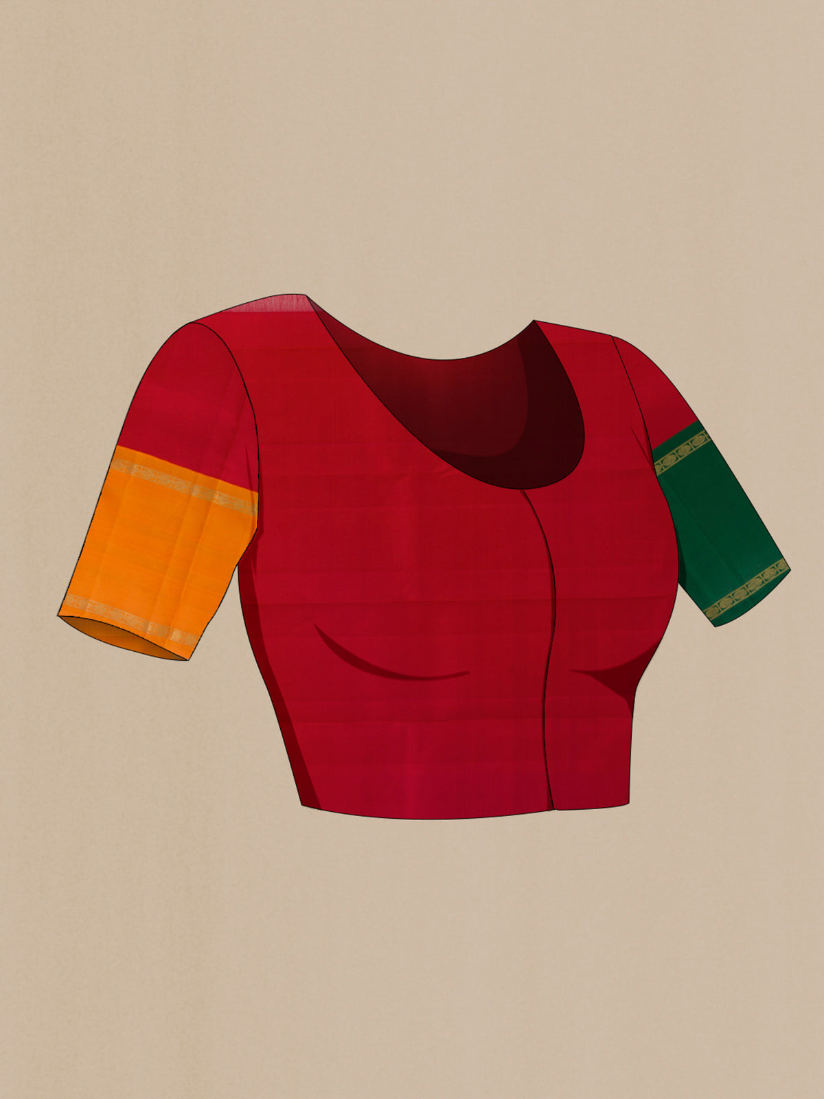 Close up image of the blouse of Pure Silk Pure Zari Red Kanjivaram Saree with Zari Butta on the body and Ganga Jamuna Border. 