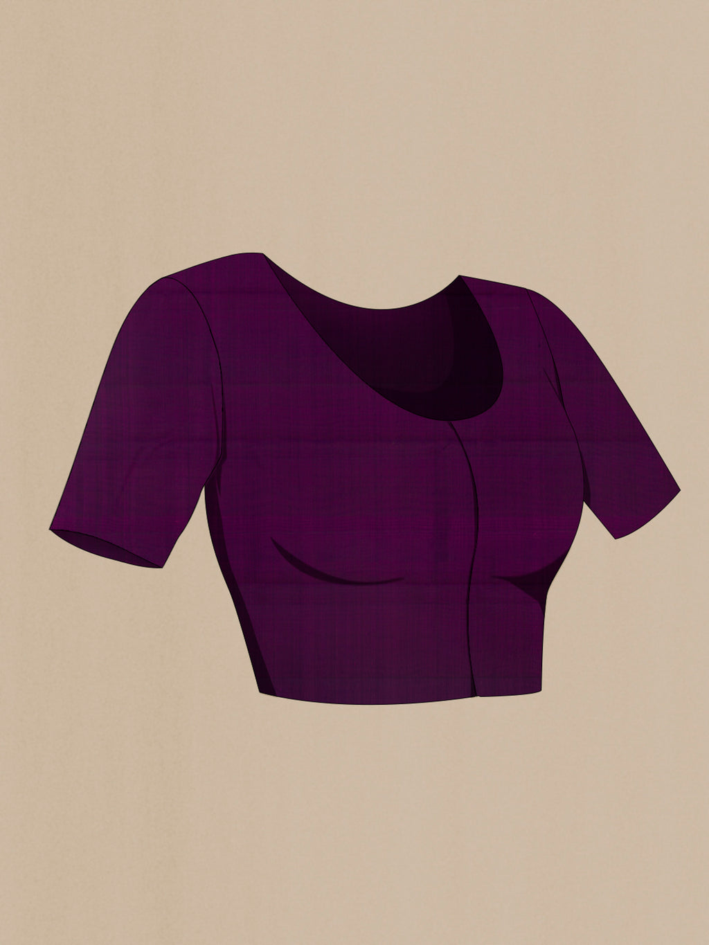 Close up image of the blouse of Pure Silk Purple Kanjivaram Saree with Zari Butta on the body and Without Border. 