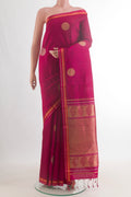 Pure Silk Pink Kanchipuram Saree with Zari Butta on the body and Zari Border.  displayed on a mannequin
