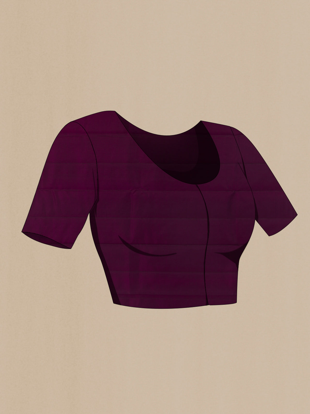 Close up image of the blouse of Pure Silk Purple Kanchipuram Saree with Zari Butta on the body and Zari Border. 