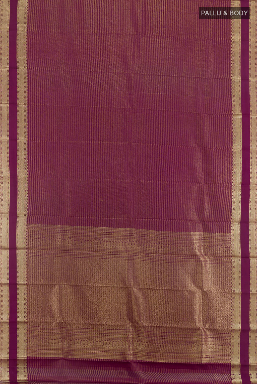 Flat view of Pure Silk Maroon Kanchipuram Saree with Checked design on the body and Zari Border. 
