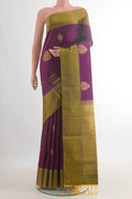 Pure Silk Purple Soft Saree with Zari Butta on the body and Zari Border.  displayed on a mannequin