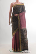 Pure Silk Multi Color Soft Saree with Half And Half on the body and Zari Border.  displayed on a mannequin