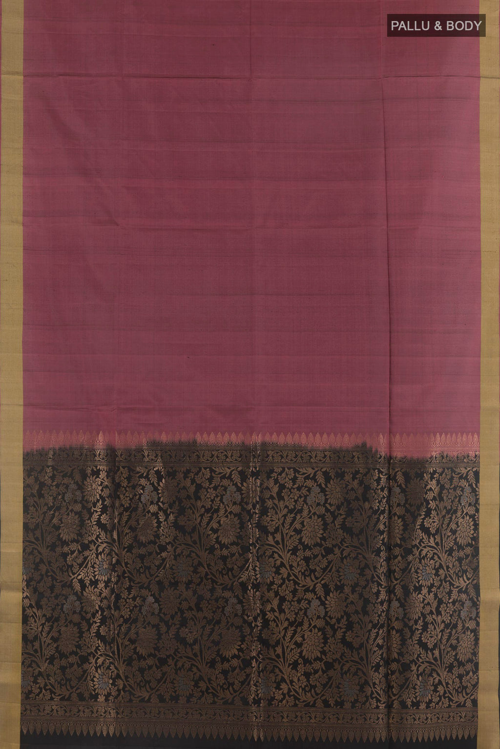 Flat view of Pure Silk Multi Color Soft Saree with Half And Half on the body and Zari Border. 
