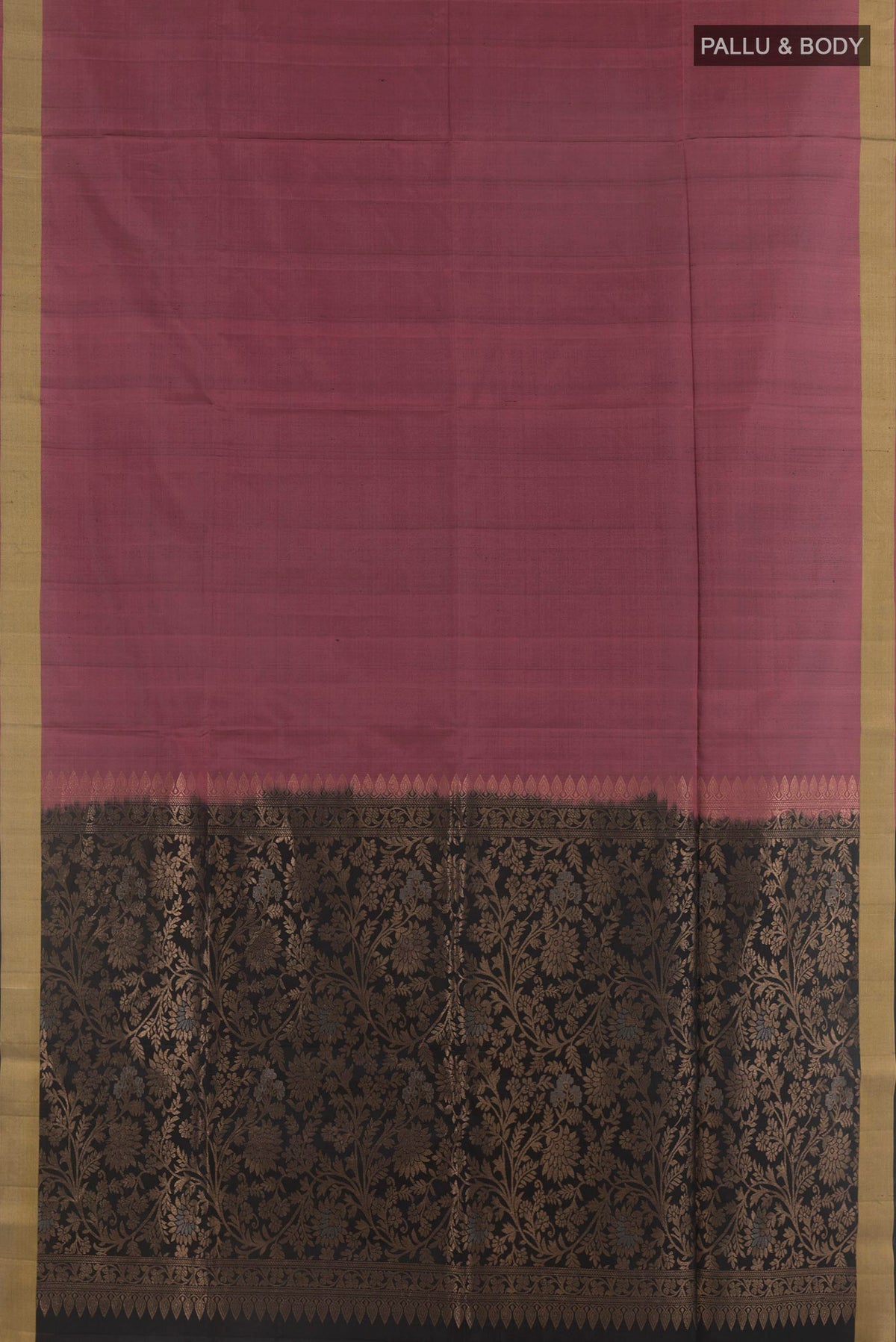 Flat view of Pure Silk Multi Color Soft Saree with Half And Half on the body and Zari Border. 