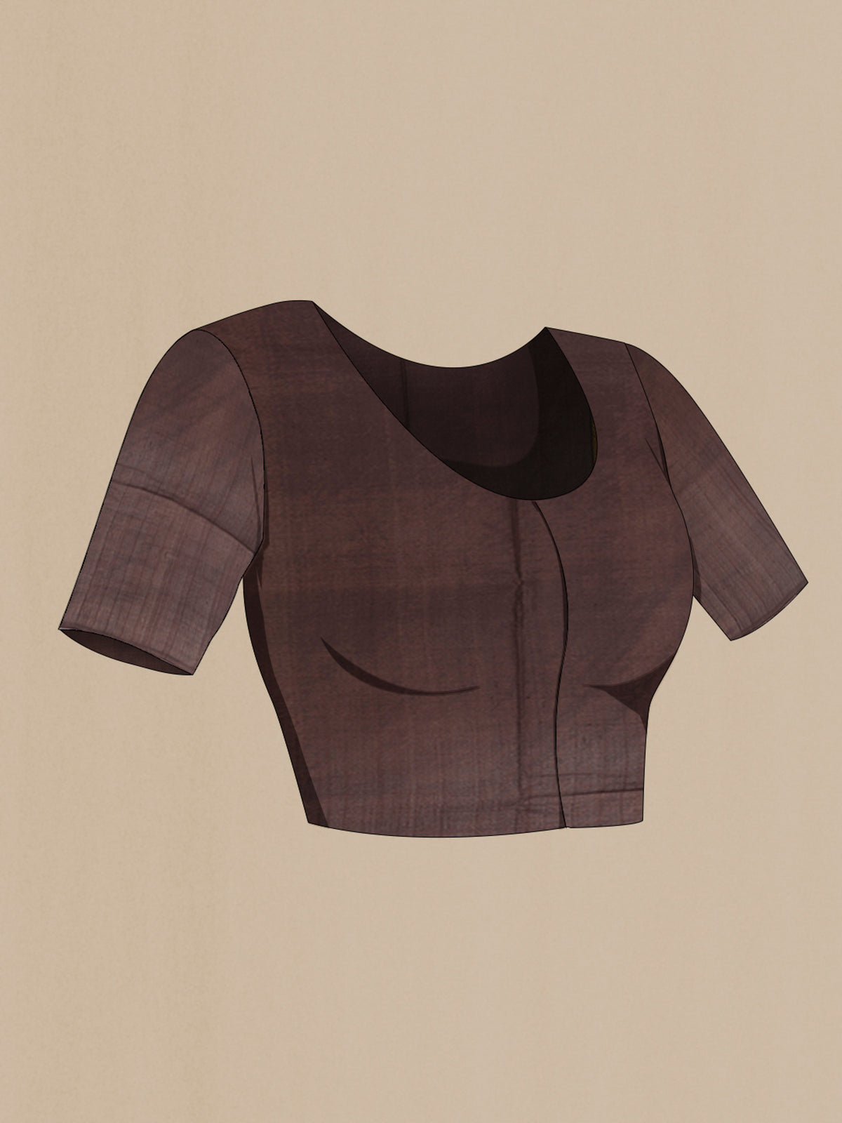 Close up image of the blouse of Brown Tussar Saree with Kantha Work on the body and Embroidery Border. 