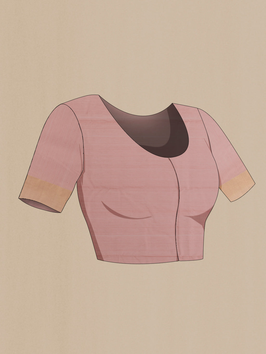 Close up image of the blouse of Rose Gold Chanderi Cotton Saree with Zari Butta on the body and Zari Border. 