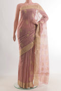 Rose Gold Chanderi Cotton Saree with Zari Butta on the body and Zari Border.  displayed on a mannequin