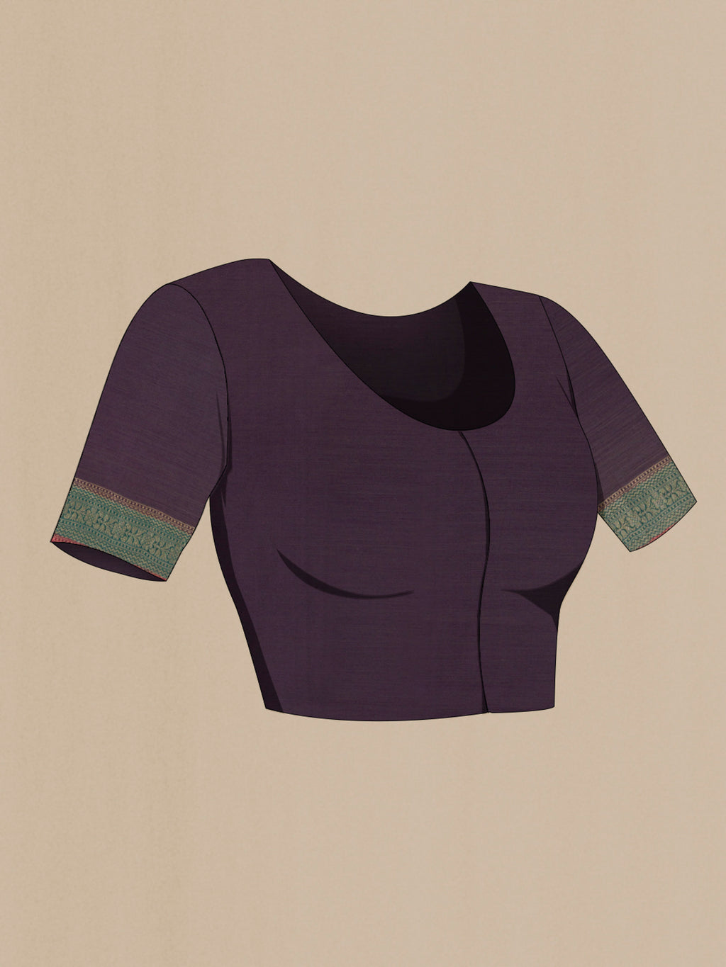Close up image of the blouse of Red Tussar Saree with Stripes on the body and Thread Embroidery Border. 