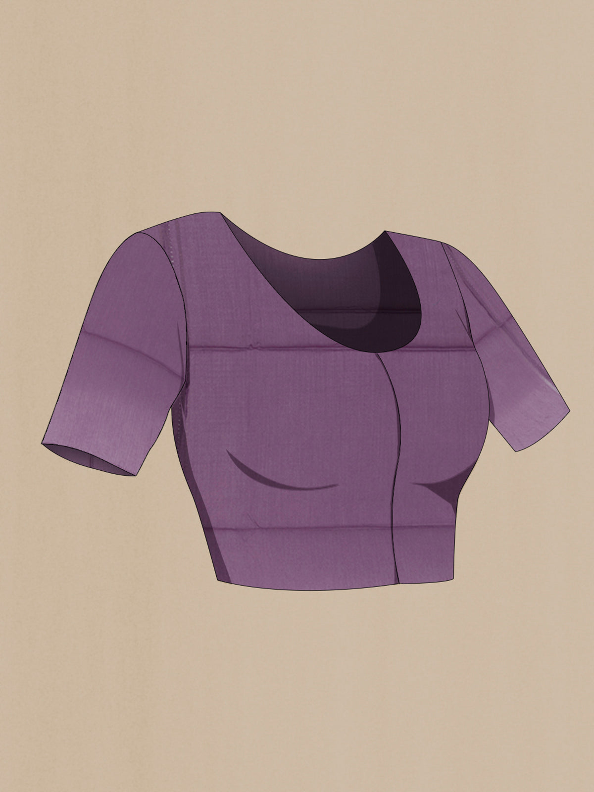Close up image of the blouse of Lavender Tussar Saree with Embroidery on the body and Embroidery Border. 