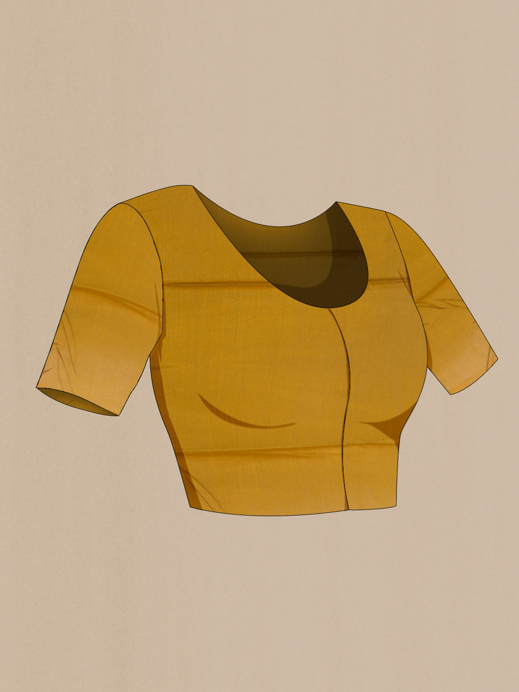 Close up image of the blouse of Mustard Tussar Saree with Embroidery on the body and Embroidery Border. 