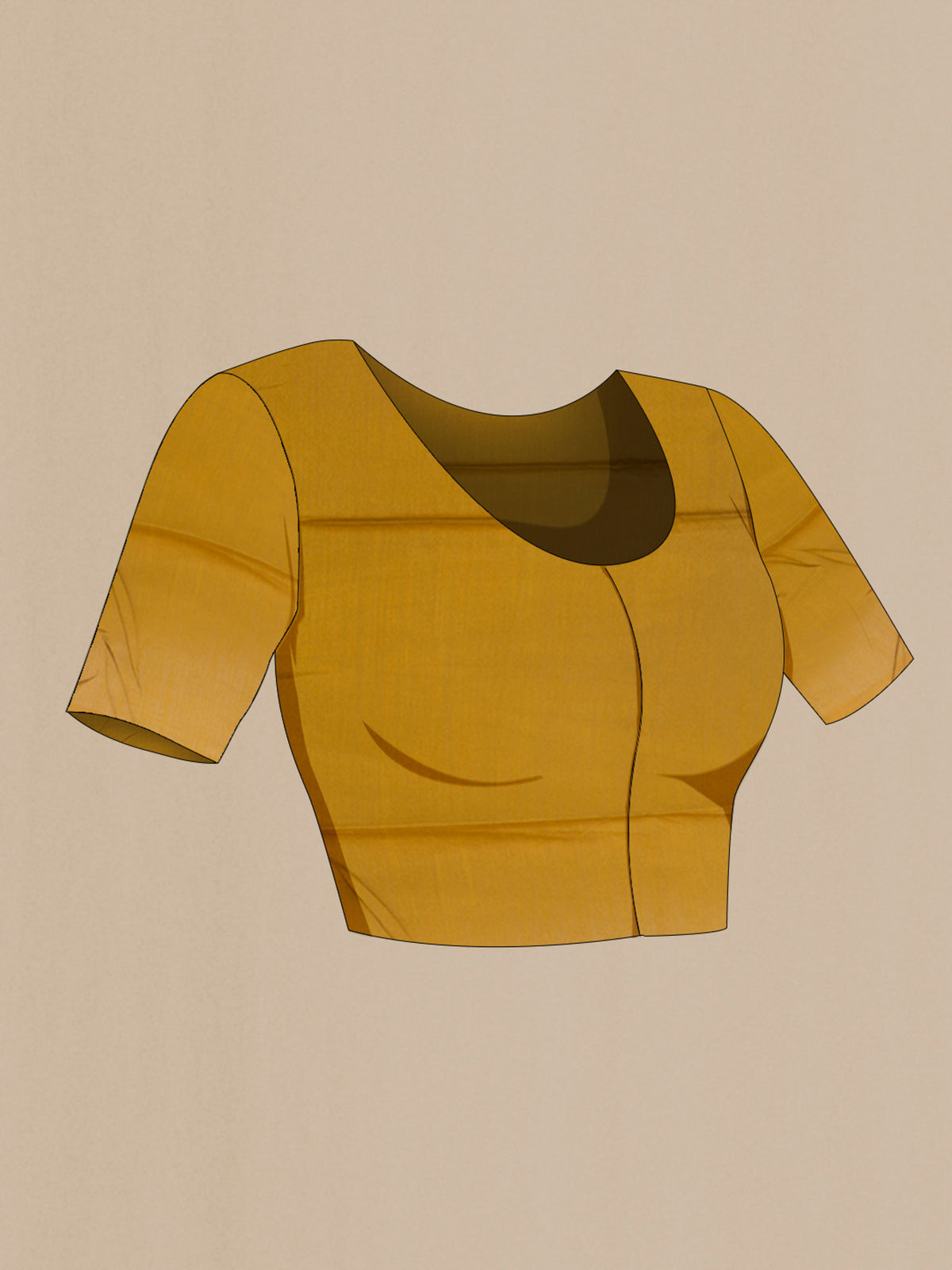 Close up image of the blouse of Mustard Tussar Saree with Embroidery on the body and Embroidery Border. 