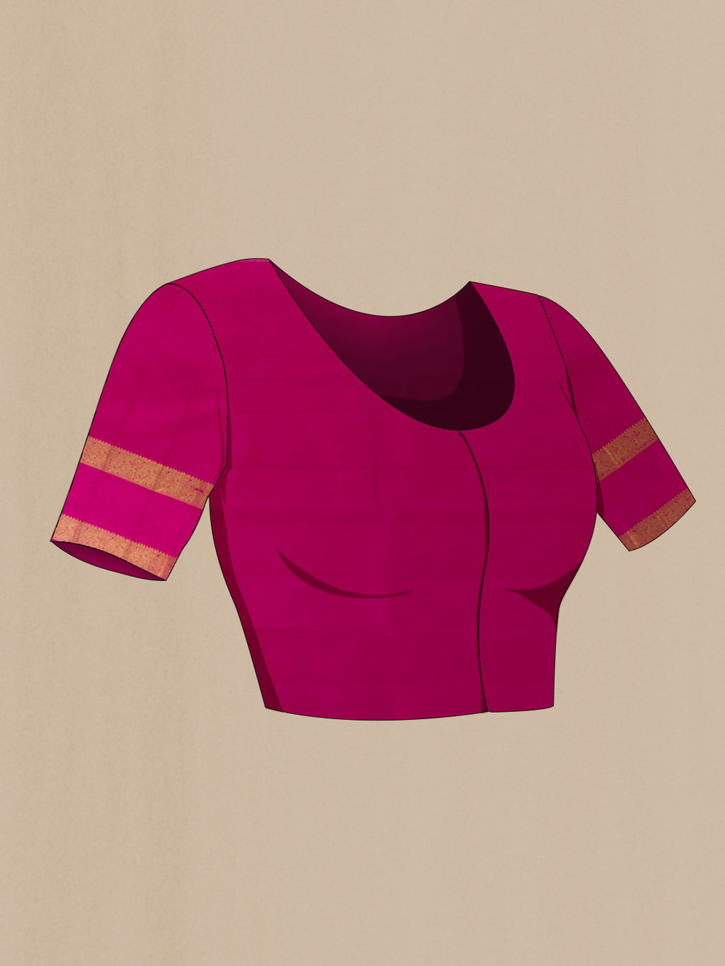 Close up image of the blouse of Pure Silk Purple Kanjivaram Saree with Zari Butta on the body and Zari Border. 