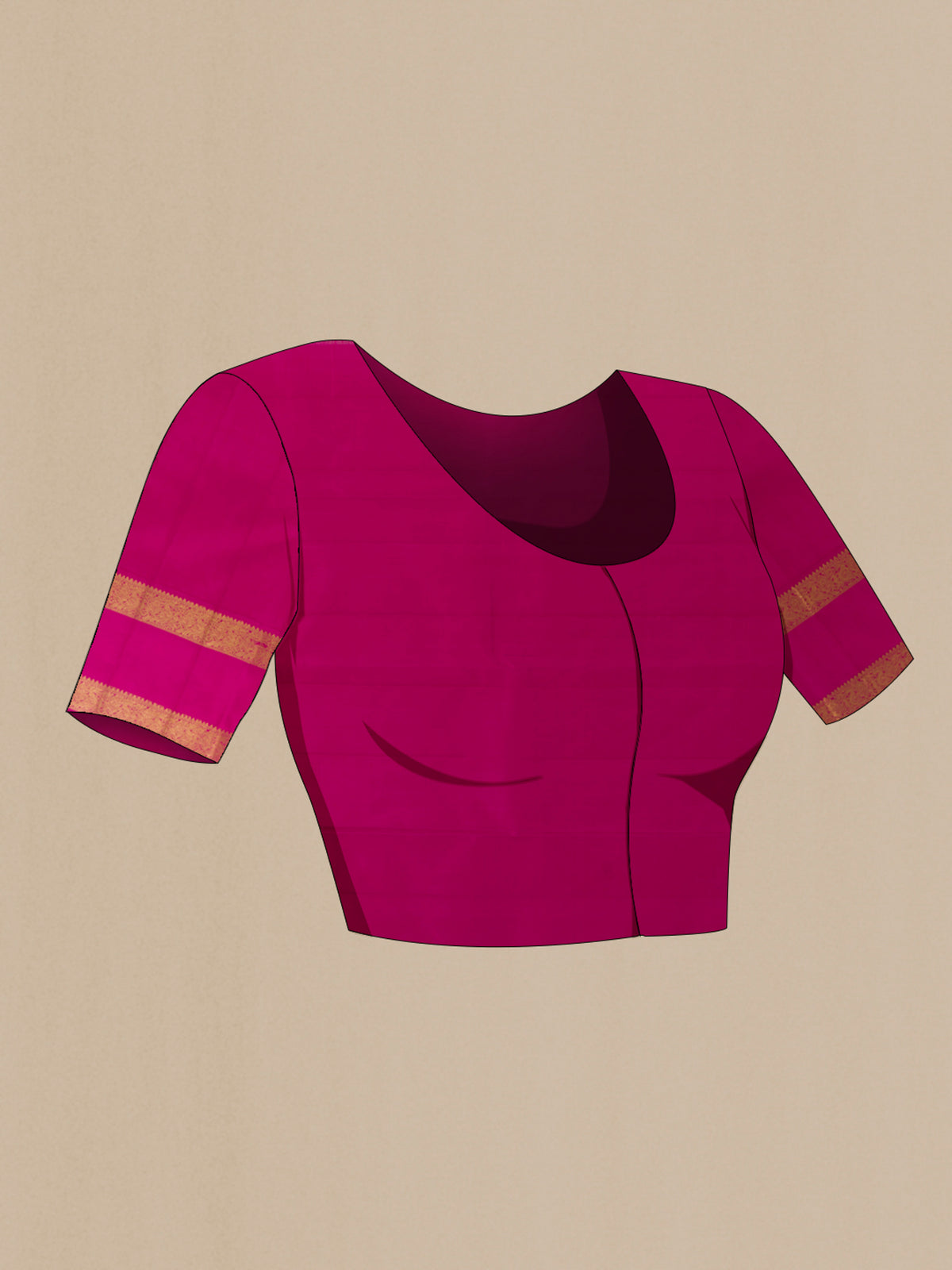 Close up image of the blouse of Pure Silk Purple Kanjivaram Saree with Zari Butta on the body and Zari Border. 