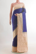 Pure Silk Blue Kanjivaram Saree with Checked design on the body and Zari Border.  displayed on a mannequin