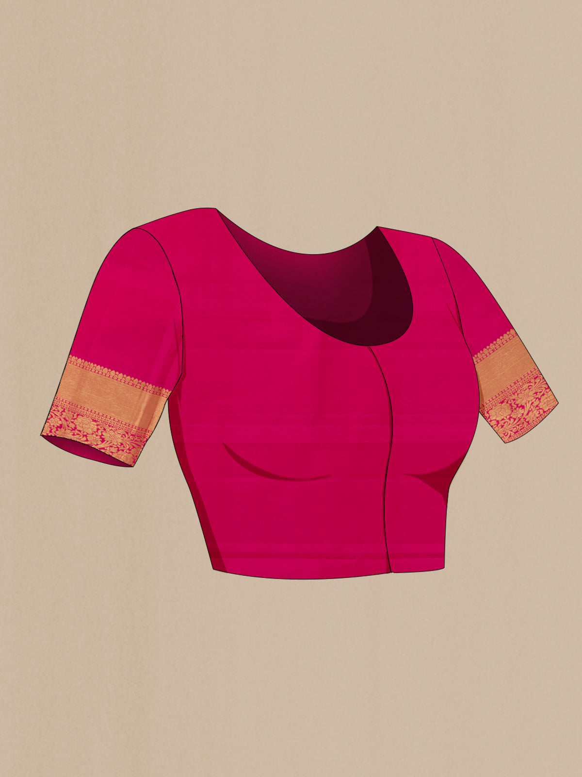 Close up image of the blouse of Pure Silk Multi Color Kanjivaram Saree with Checked design on the body and Zari Border. 