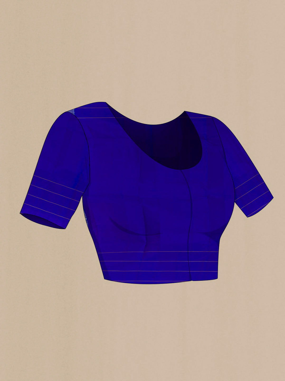Close up image of the blouse of Pure Silk Peacock Blue Kanchipuram Saree with Stripes on the body and Zari Border. 
