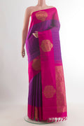 Pure Silk Purple Kanchipuram Saree with Checked design on the body and Zari Border.  displayed on a mannequin