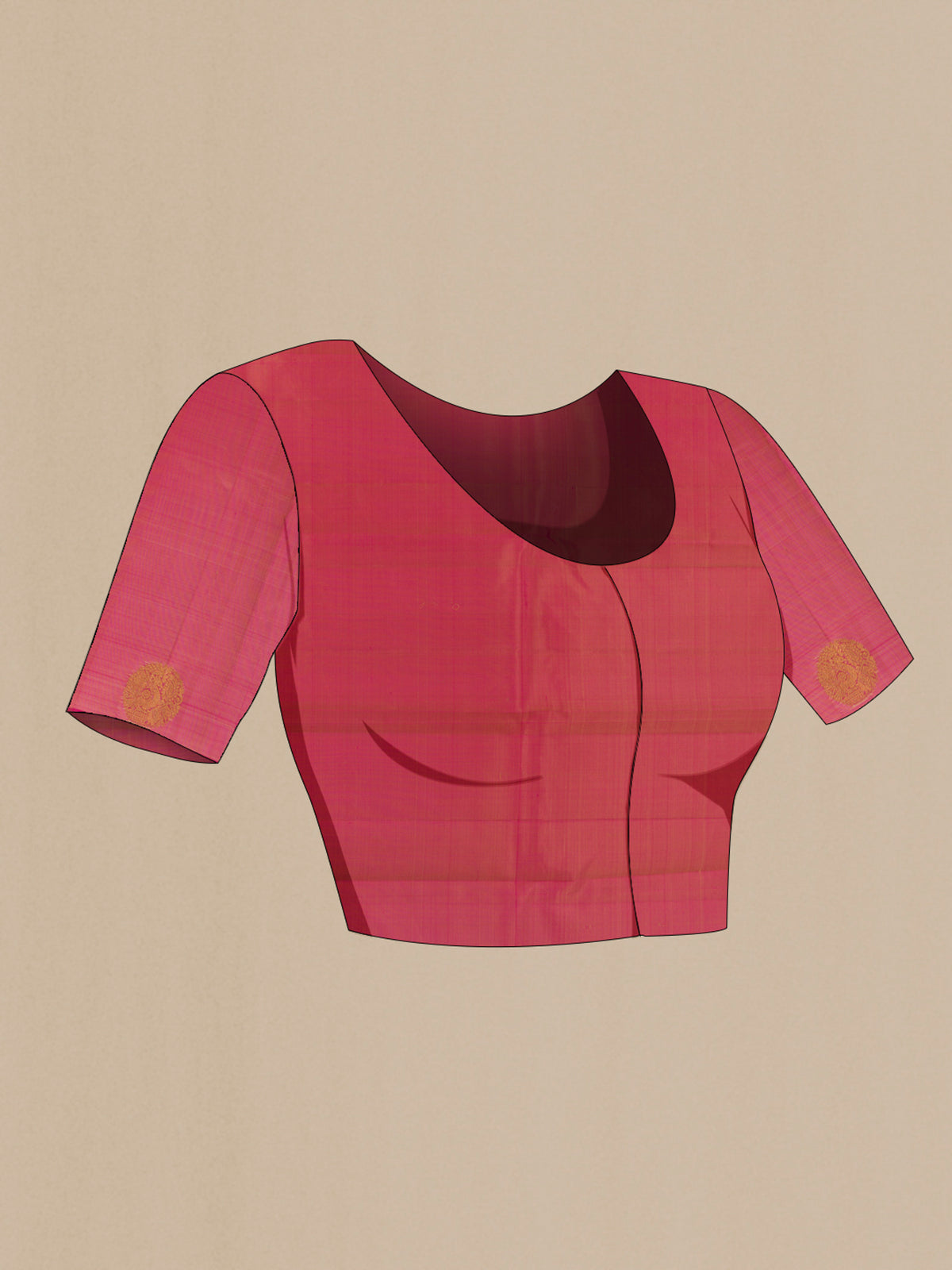 Close up image of the blouse of Pure Silk Multi Color Kanchipuram Saree with Half And Half on the body and Without Border. 