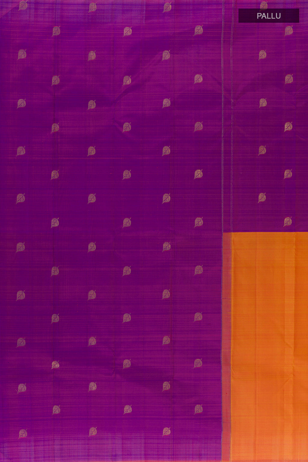 Close up image of the pallu of Pure Silk Multi Color Kanjivaram Saree with Half And Half on the body and Without Border. 