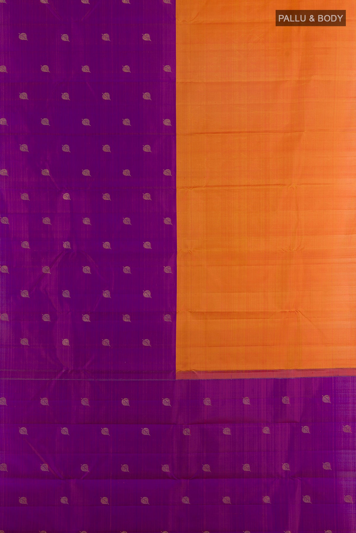 Flat view of Pure Silk Multi Color Kanjivaram Saree with Half And Half on the body and Without Border. 