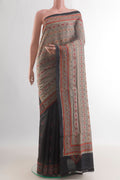 Multi Color Tussar Saree with Half And Half on the body and Embroidery Border.  displayed on a mannequin
