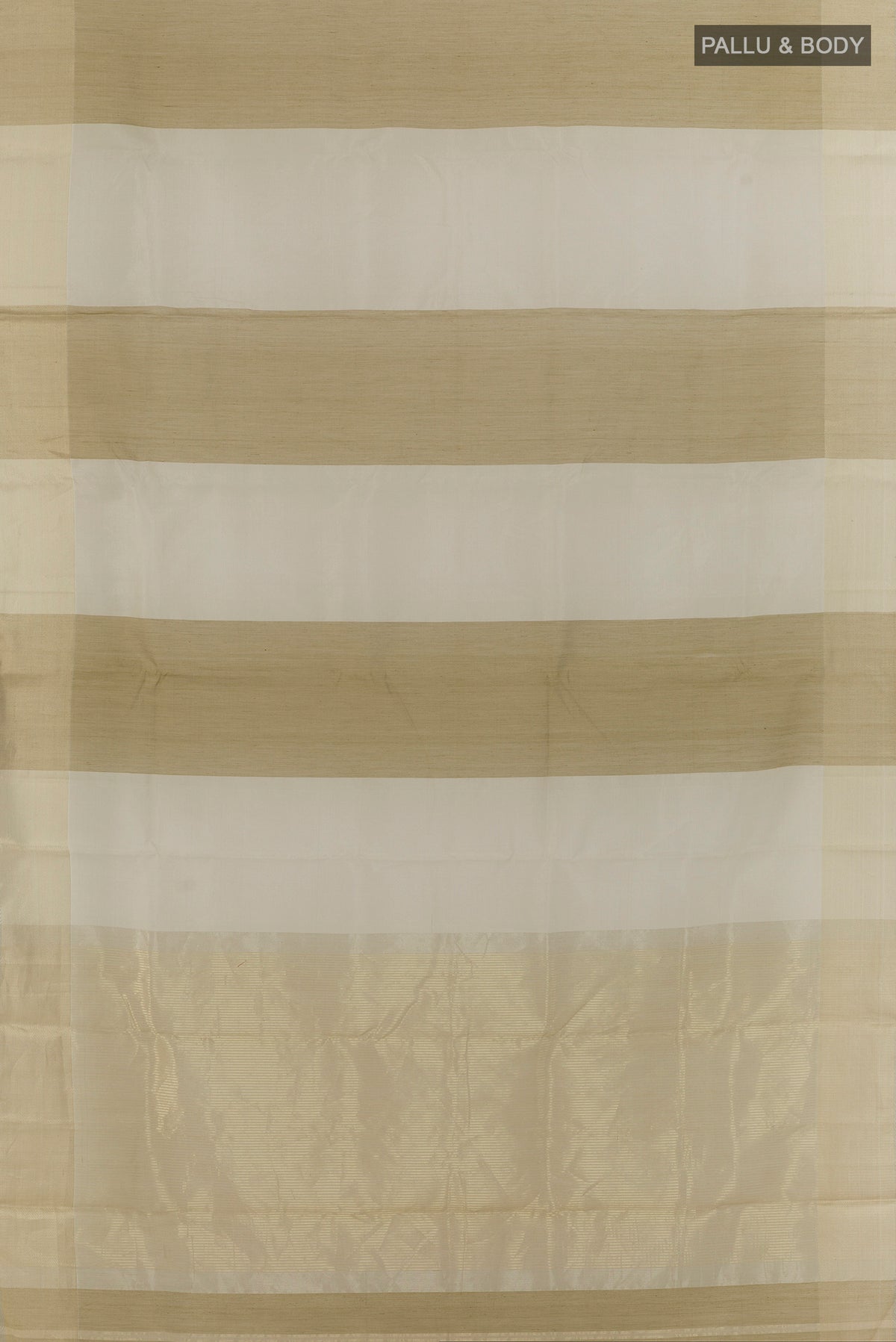 Flat view of Green Blended Maheshwari Silk Cotton Saree with Stripes on the body and Zari Border. 